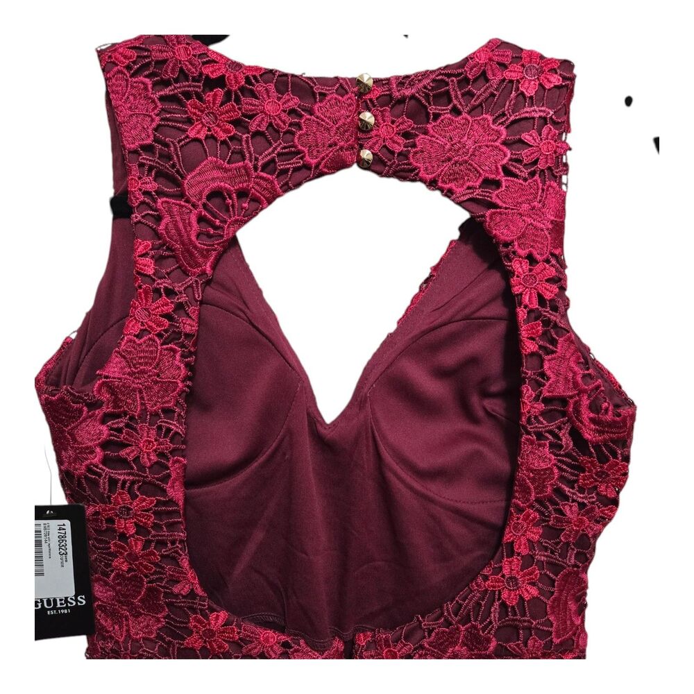 GUESS Dress Red Floral Lace Embroidered Sleeveless Size 4 Elegant Luxury NEW - Picture 4 of 5